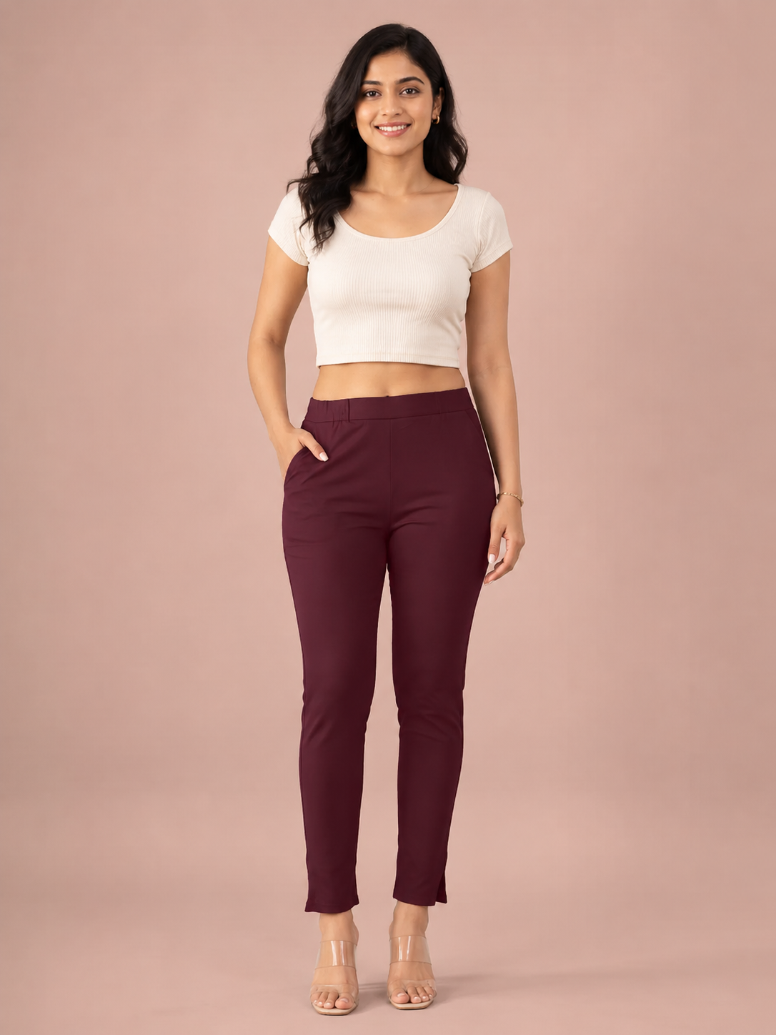 Maroon Lycra Stretch Pant