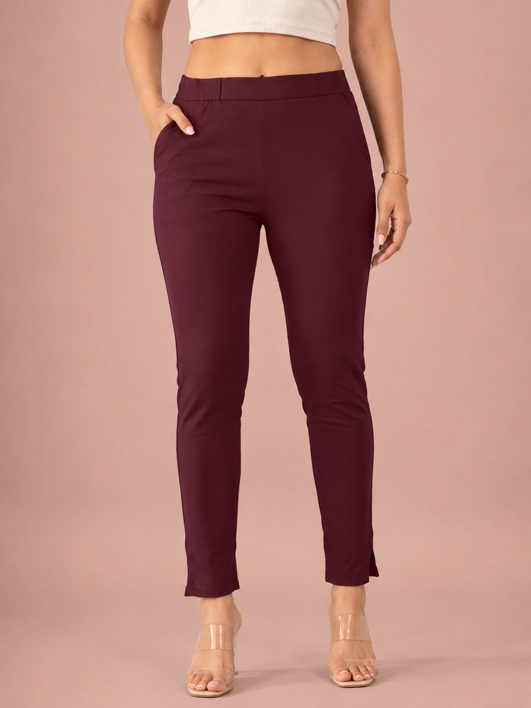 Maroon Lycra Stretch Pant