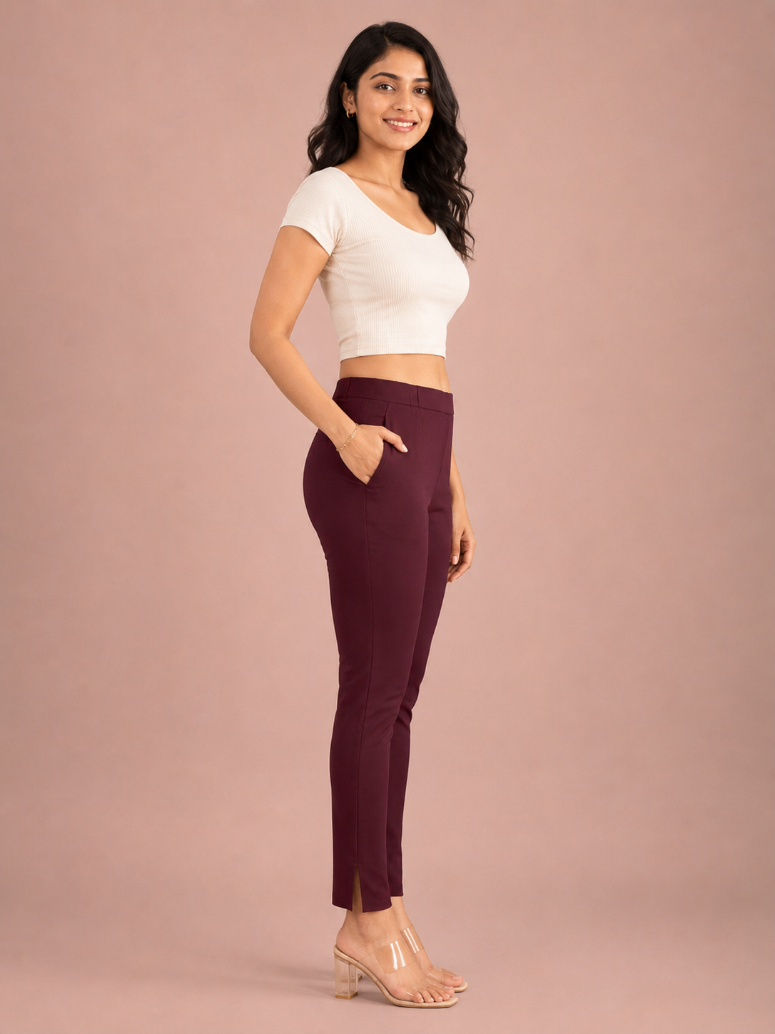 Maroon Lycra Stretch Pant