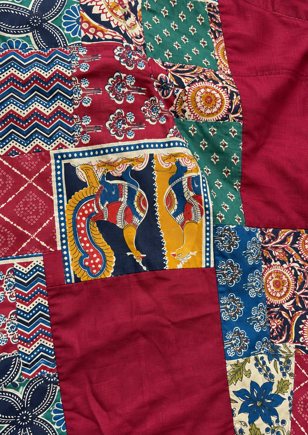 Maroon Cotton Patchwork Long Skirt