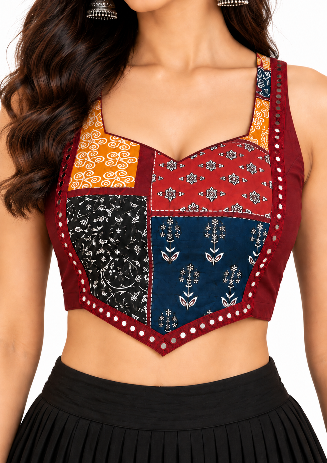 Maroon Cotton Patchwork Blouse