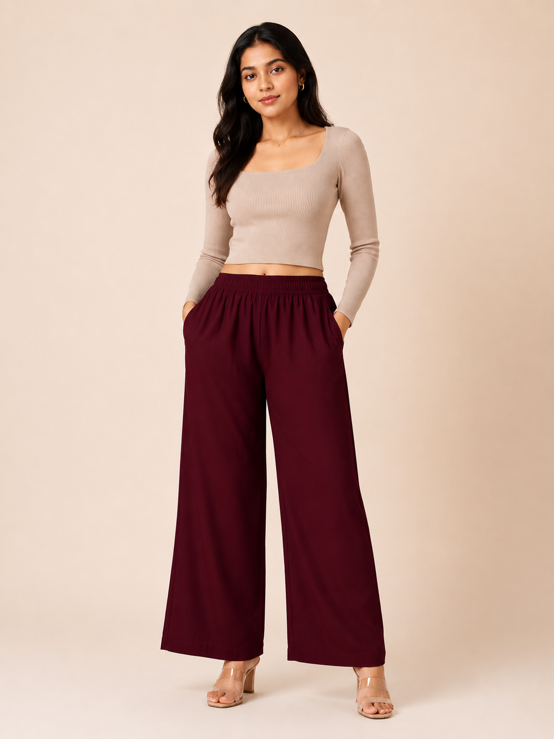 Maroon Pocket Premium Rayon Palazzo