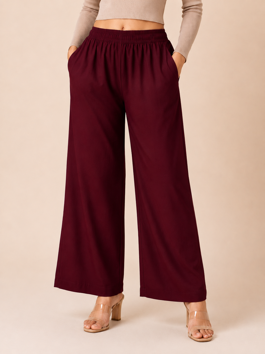Maroon Pocket Premium Rayon Palazzo
