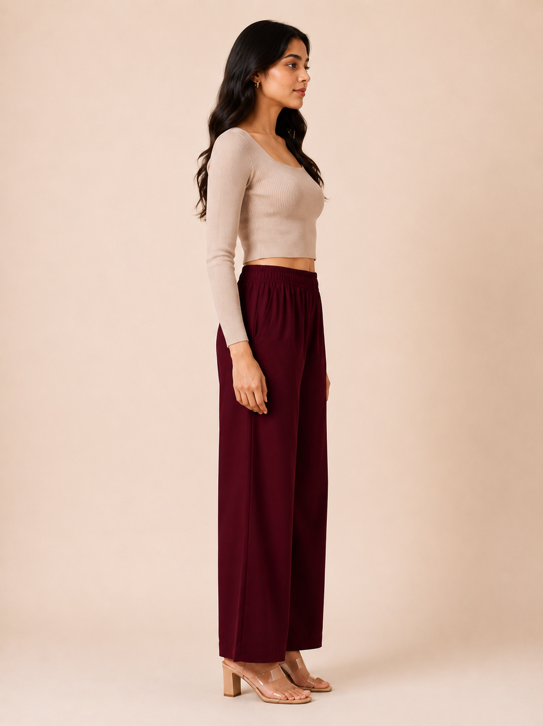 Maroon Pocket Premium Rayon Palazzo