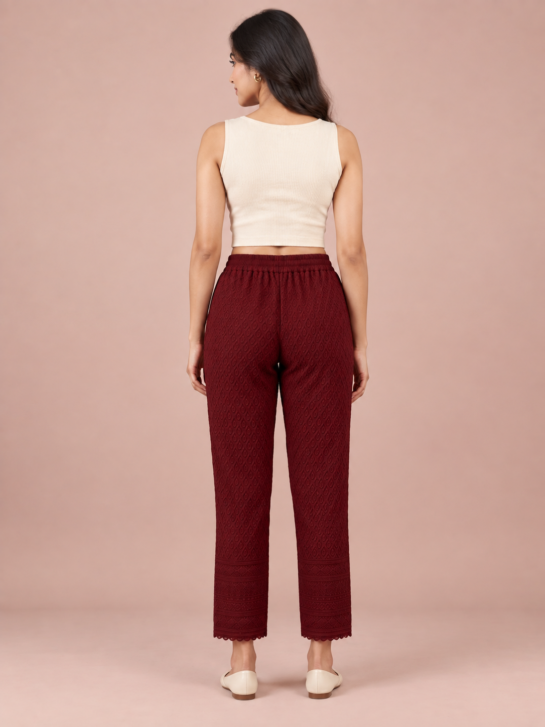 Maroon Rayon Chikan Pant