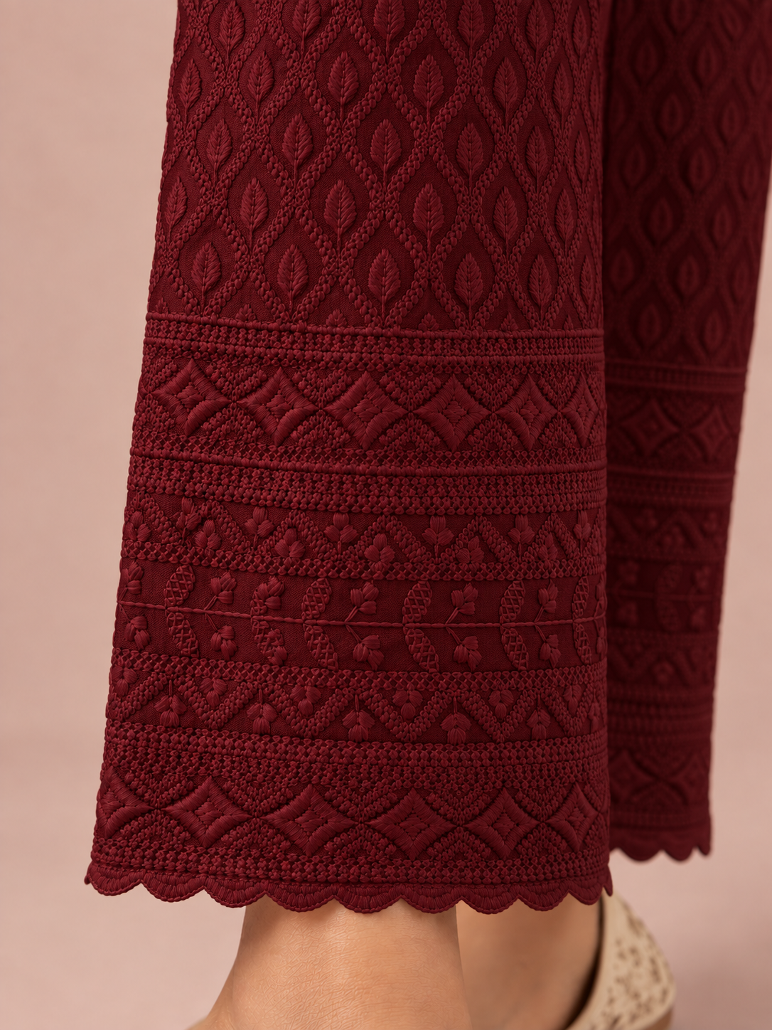 Maroon Rayon Chikan Pant