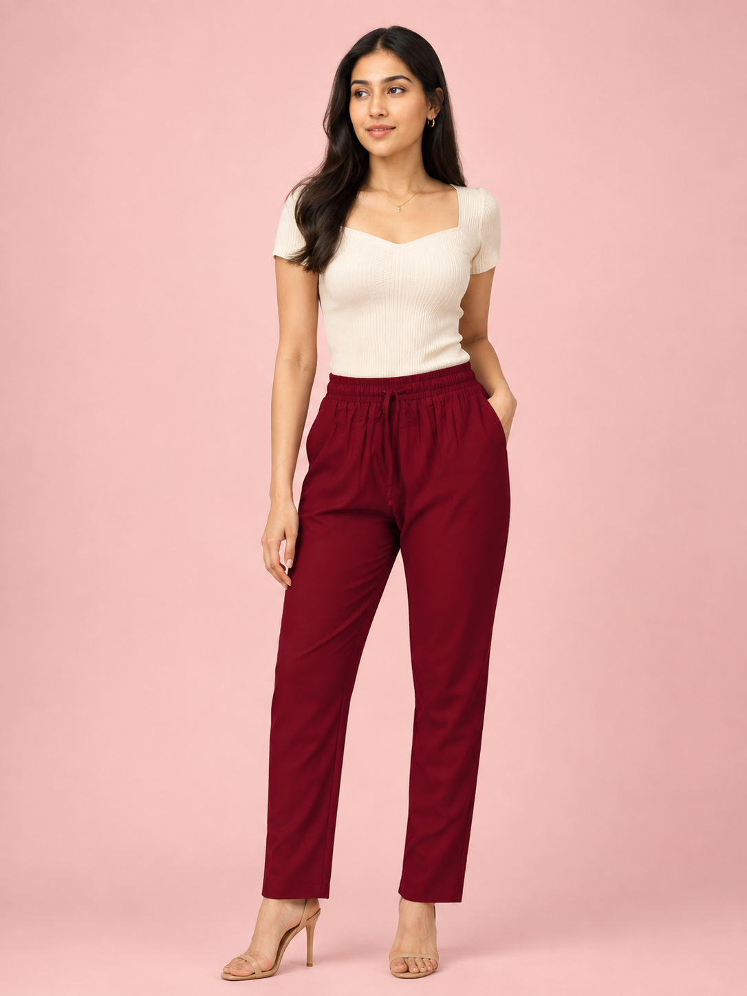 Maroon Premium Rayon Narrow Fit Palazzo