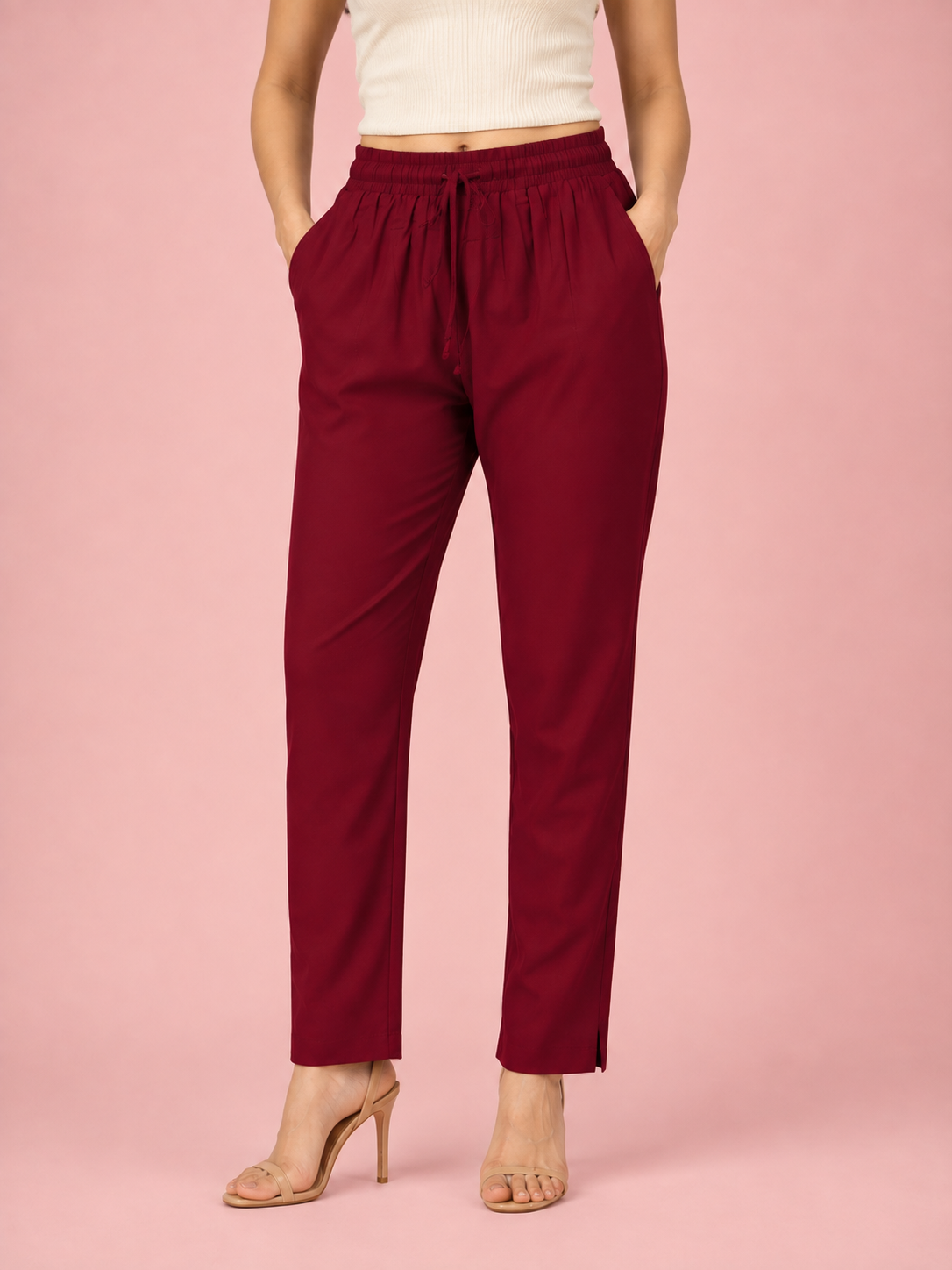 Maroon Premium Rayon Narrow Fit Palazzo