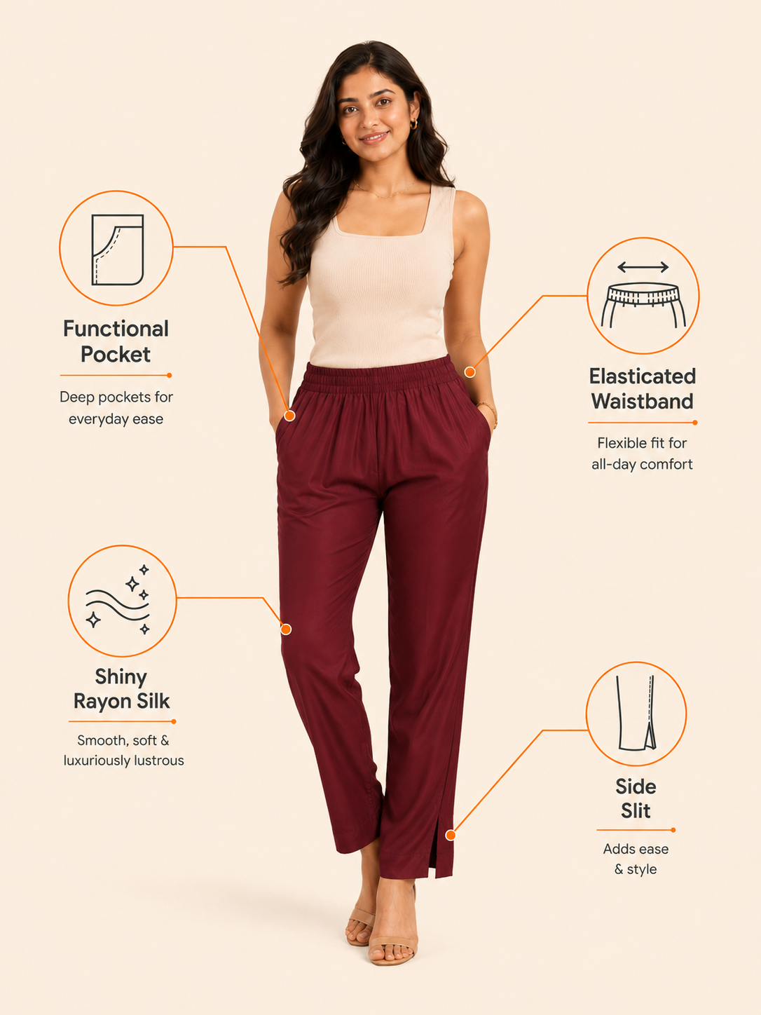 Maroon Rayon Silk Pants