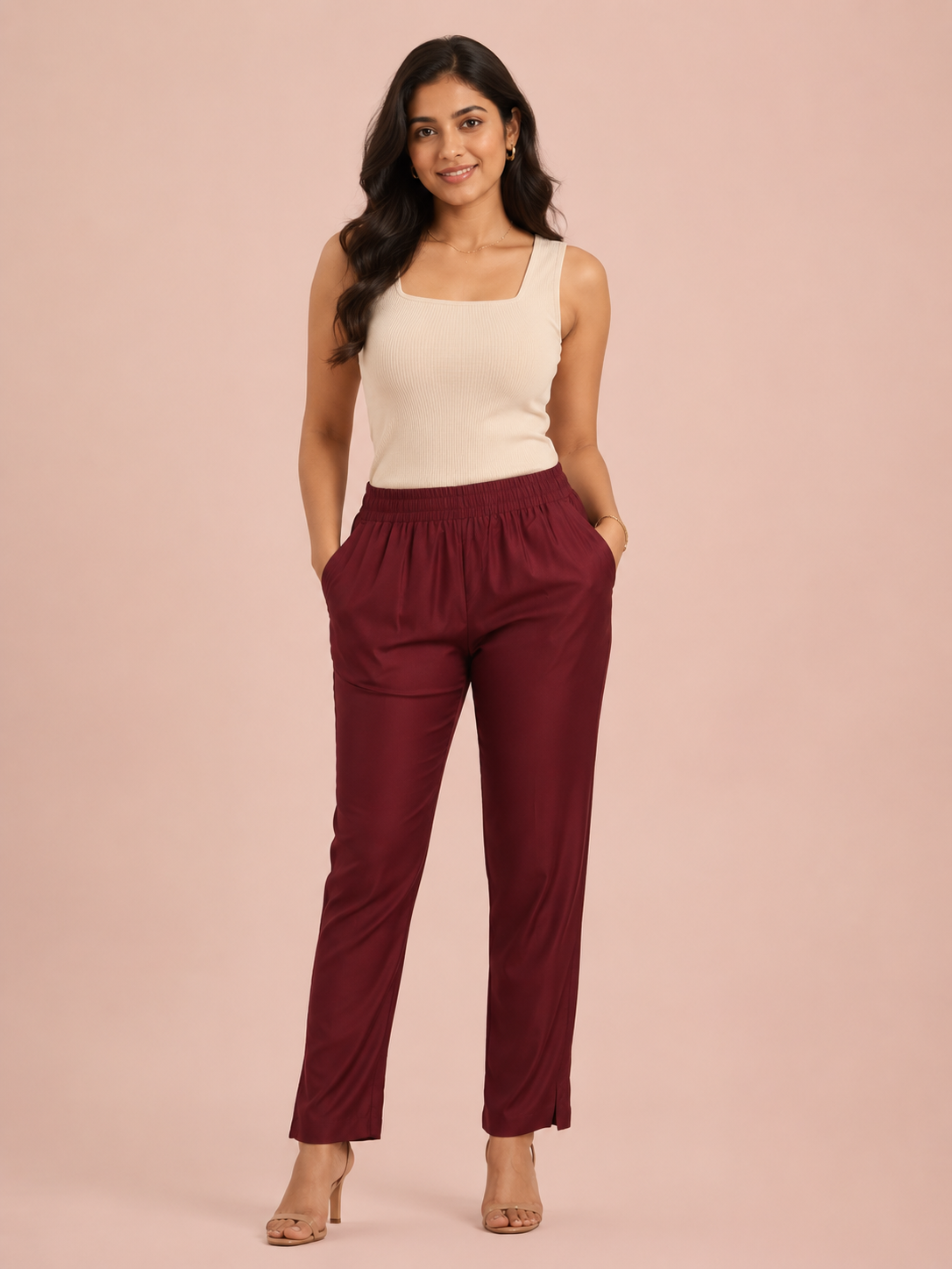 Maroon Rayon Silk Pants