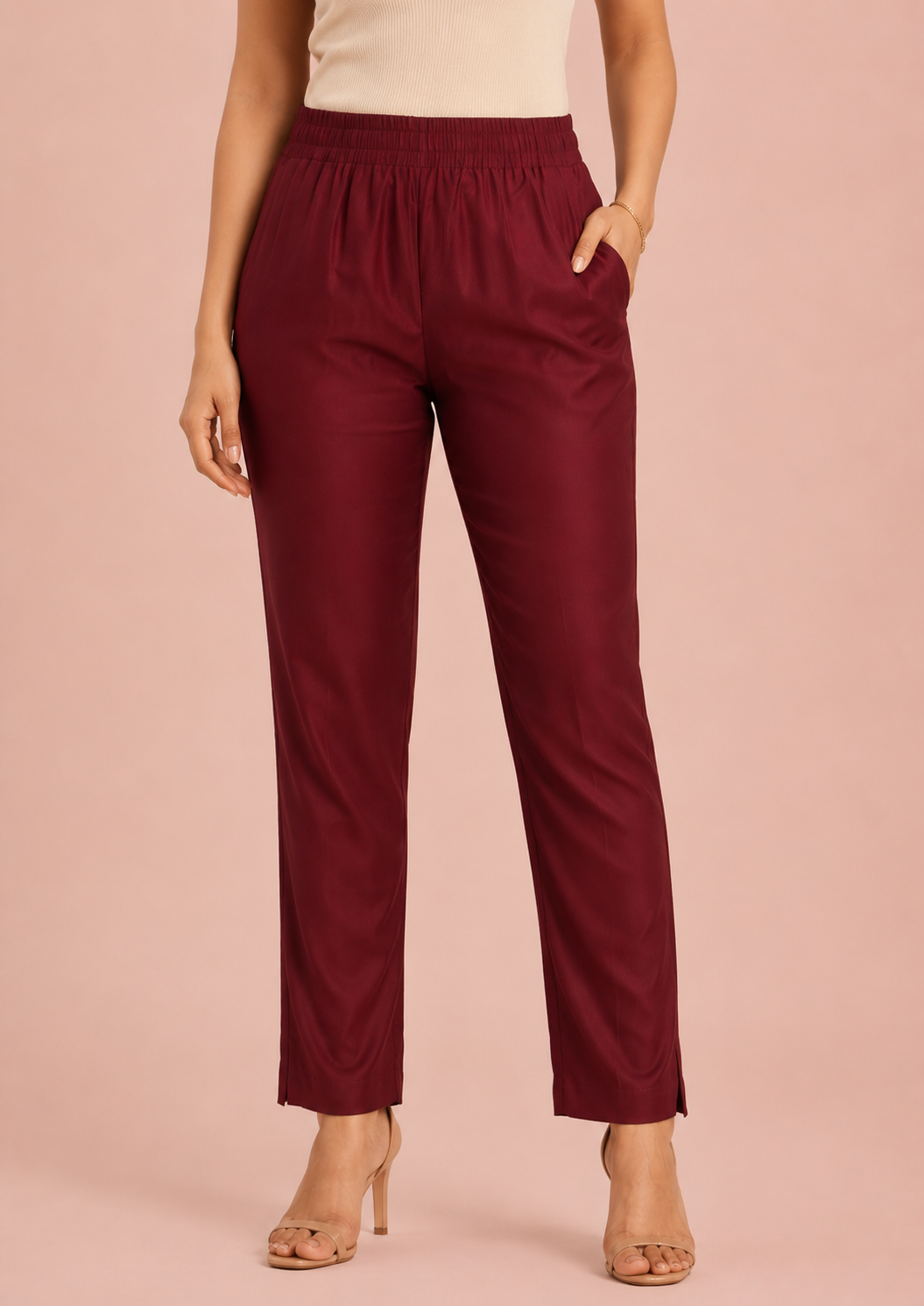 Maroon Rayon Silk Pants