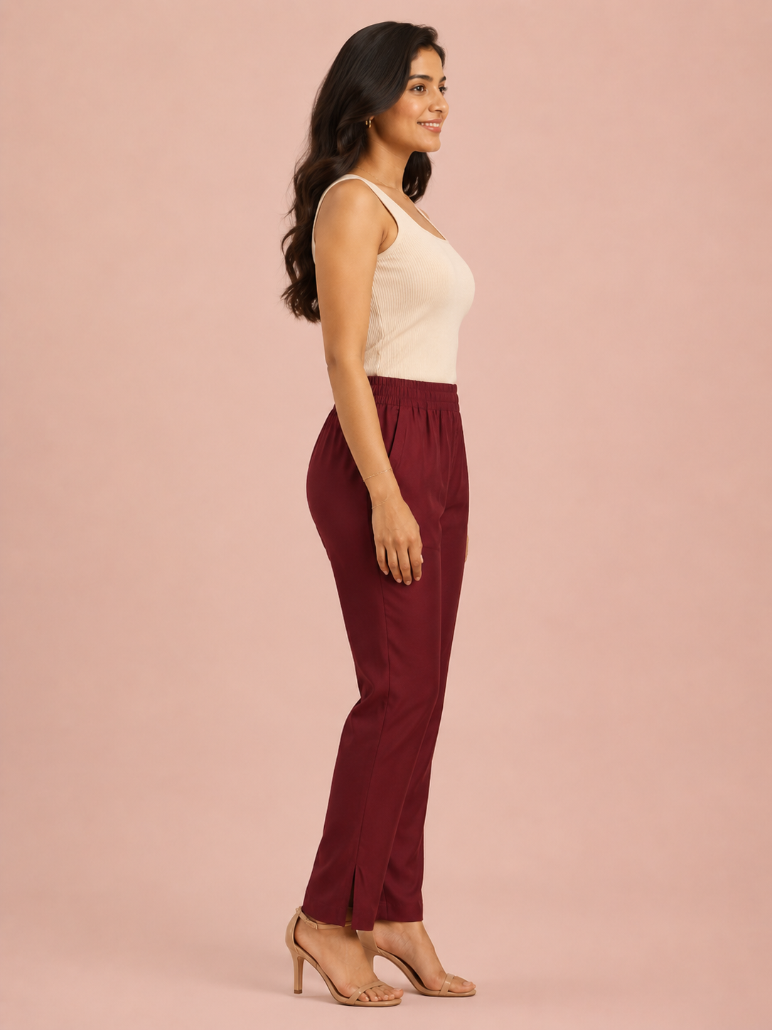 Maroon Rayon Silk Pants