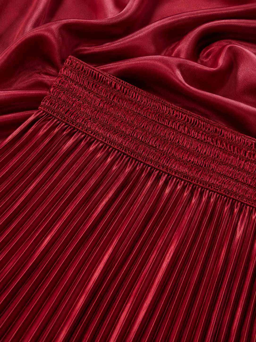Maroon Satin Silk Small Pleated Skirt