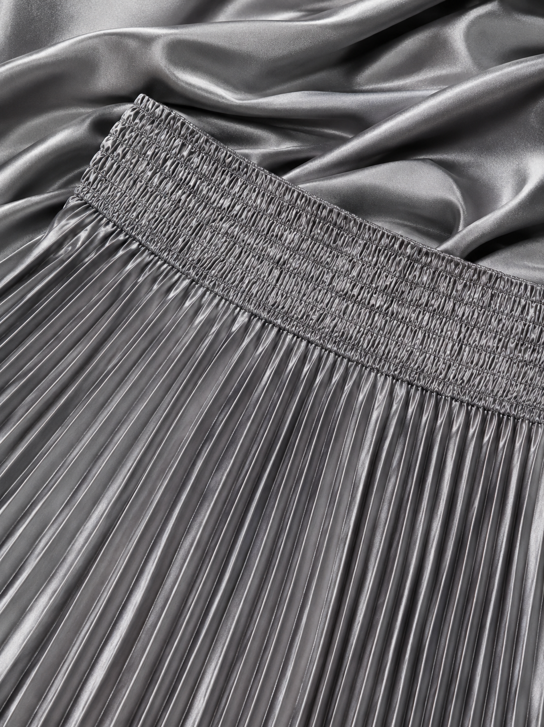 Metal Grey Satin Silk Small Pleated Skirt