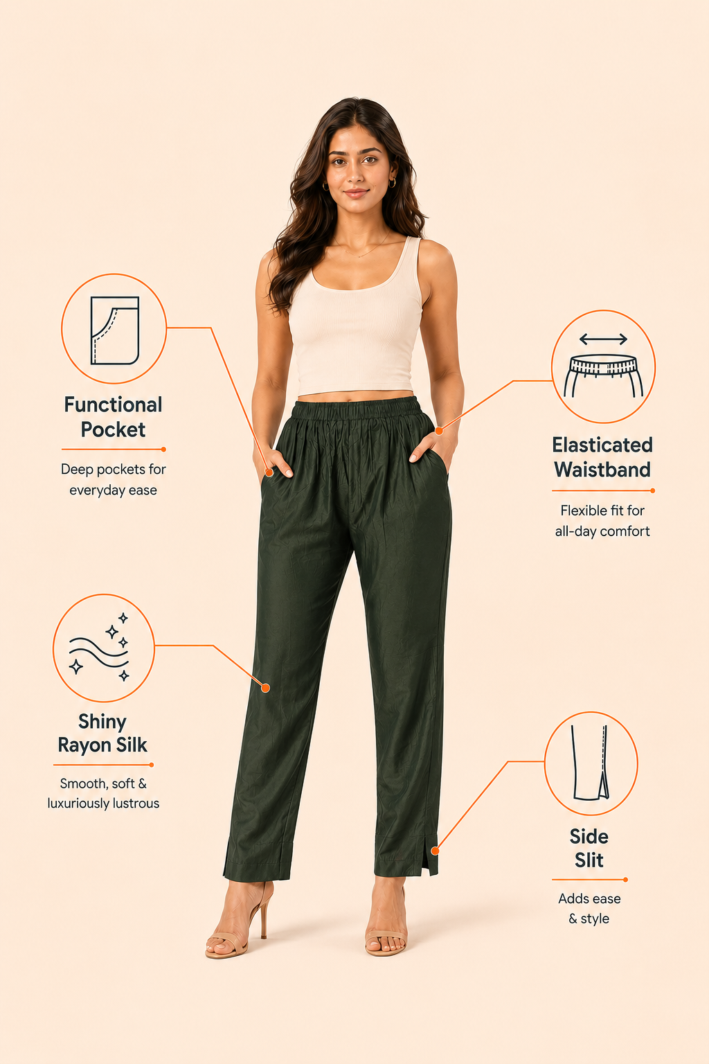 Military Green Rayon Silk Pants