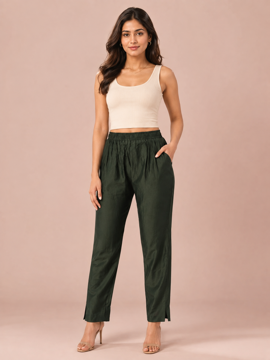 Military Green Rayon Silk Pants