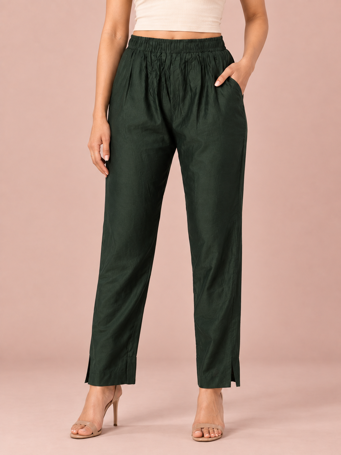 Military Green Rayon Silk Pants