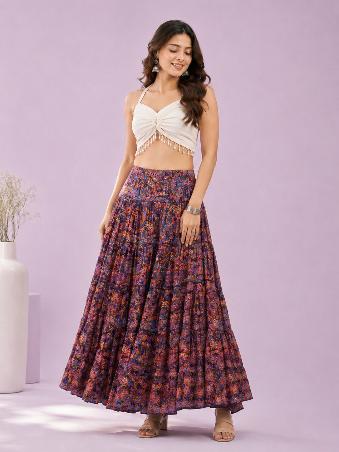 Multi Cotton Kalamkari Print - 6777 Skirt