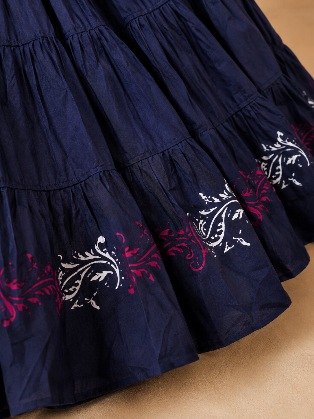 Navy Blue Block Print 20Mtr Cotton Skirt