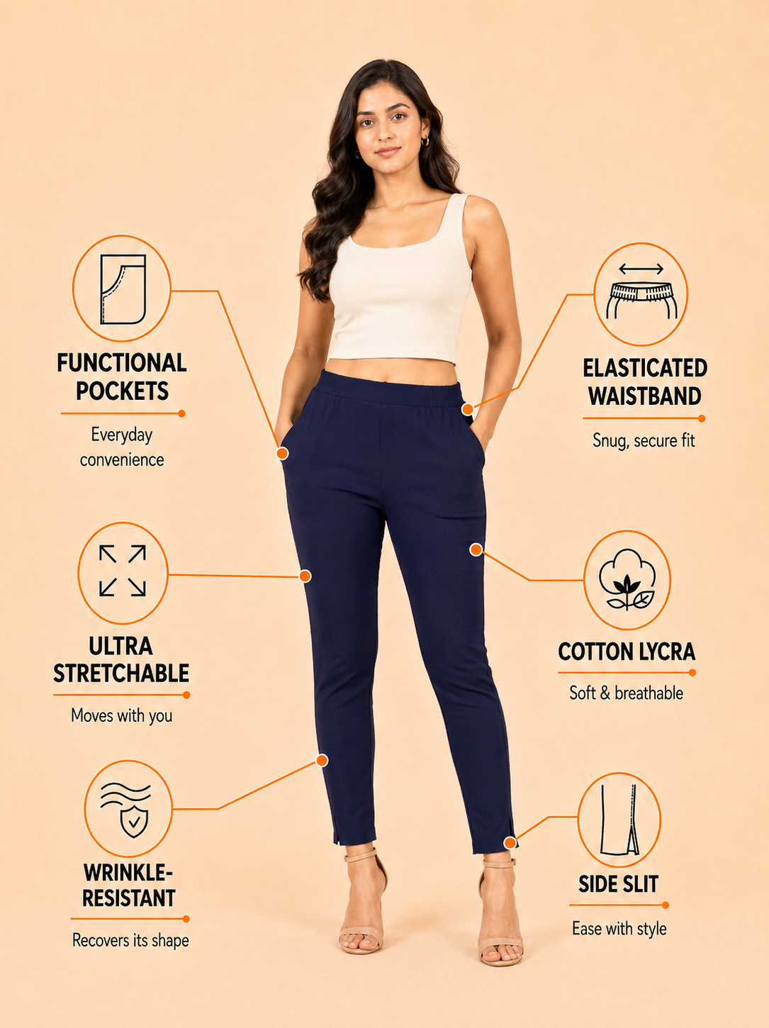 Navy Blue Lycra Stretch Pant