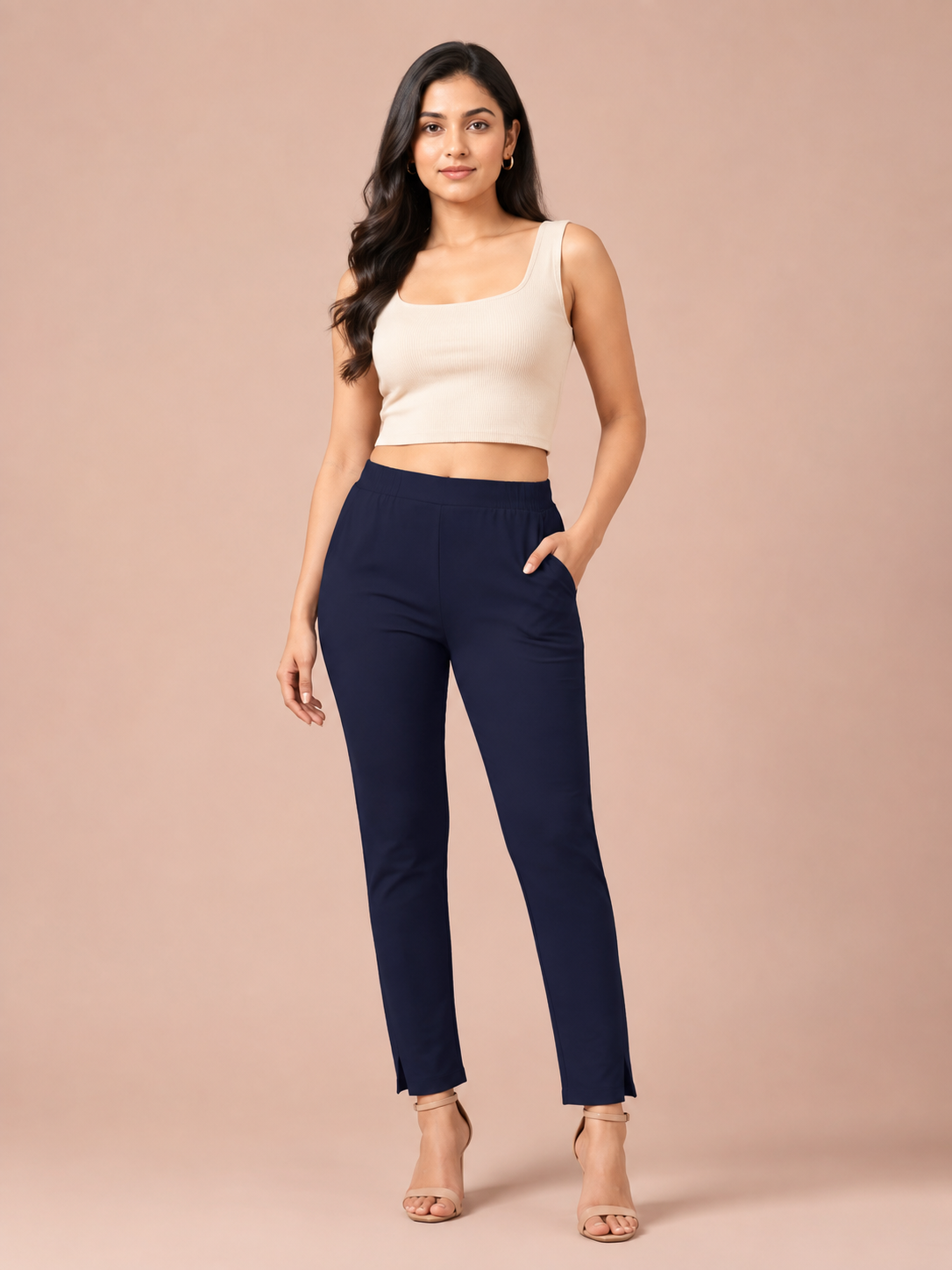 Navy Blue Lycra Stretch Pant