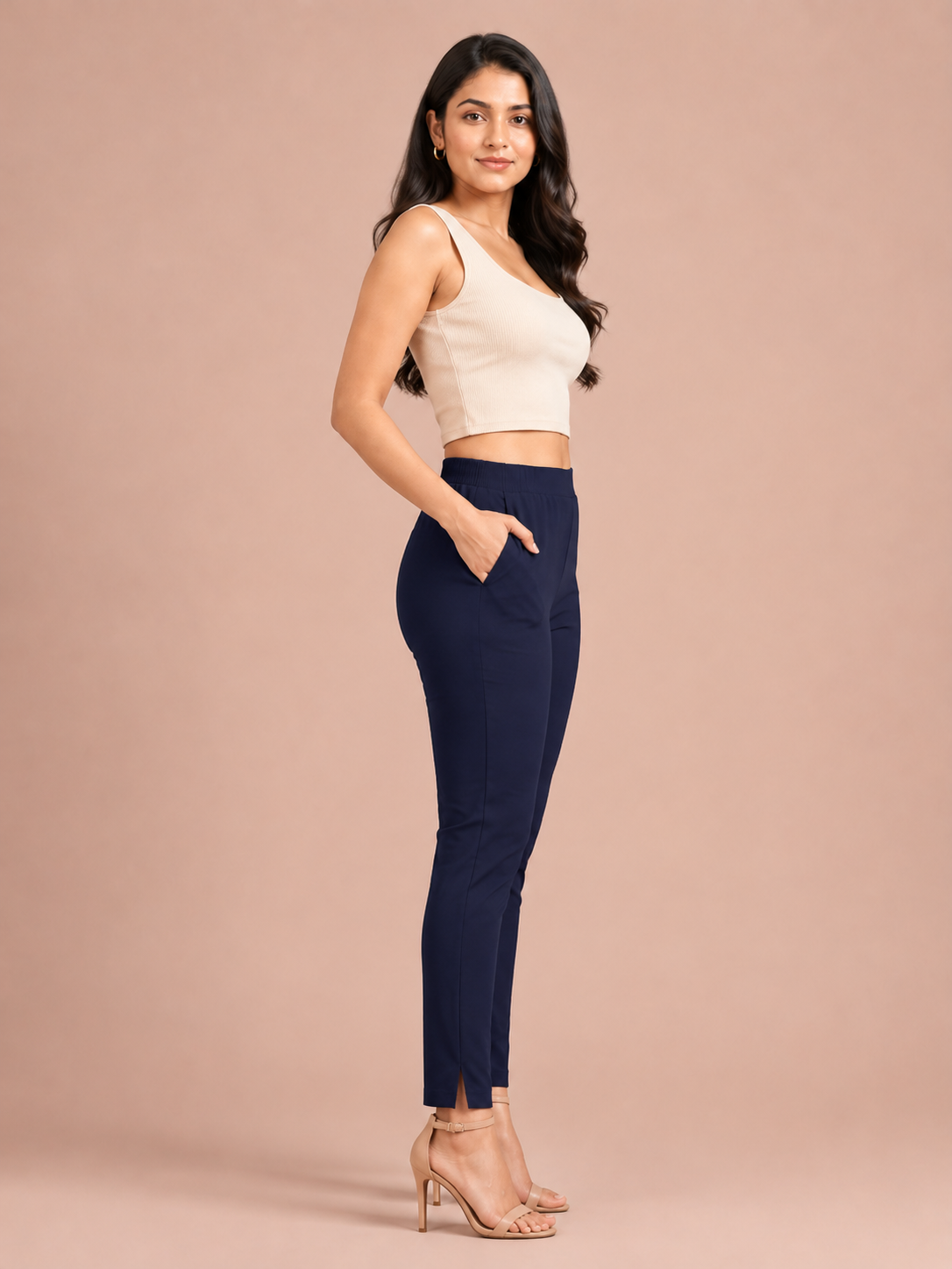 Navy Blue Lycra Stretch Pant