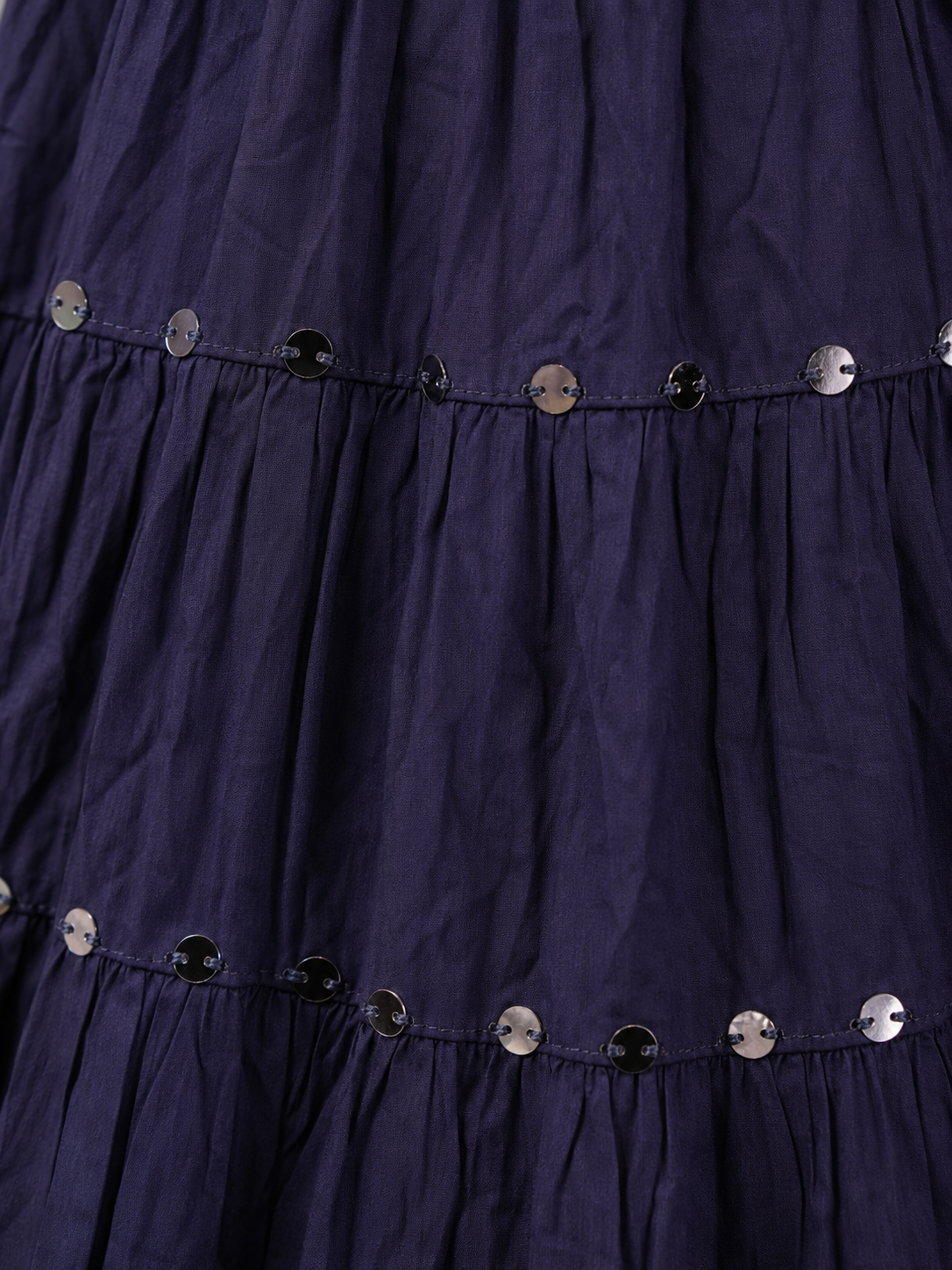 Navy Cotton Solid Silver Sequin 10mtr Skirt