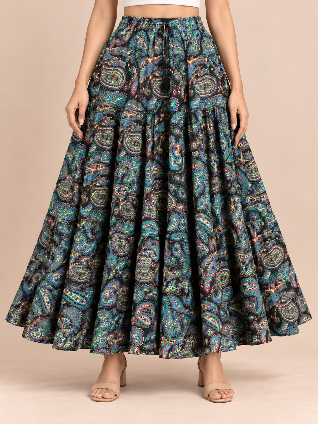 Navy Kalamkari Print Cotton Skirt