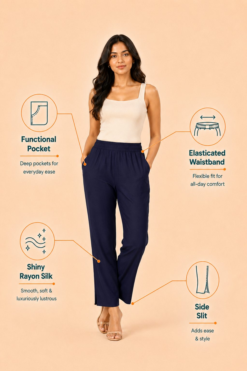 Navy Rayon Silk Pants