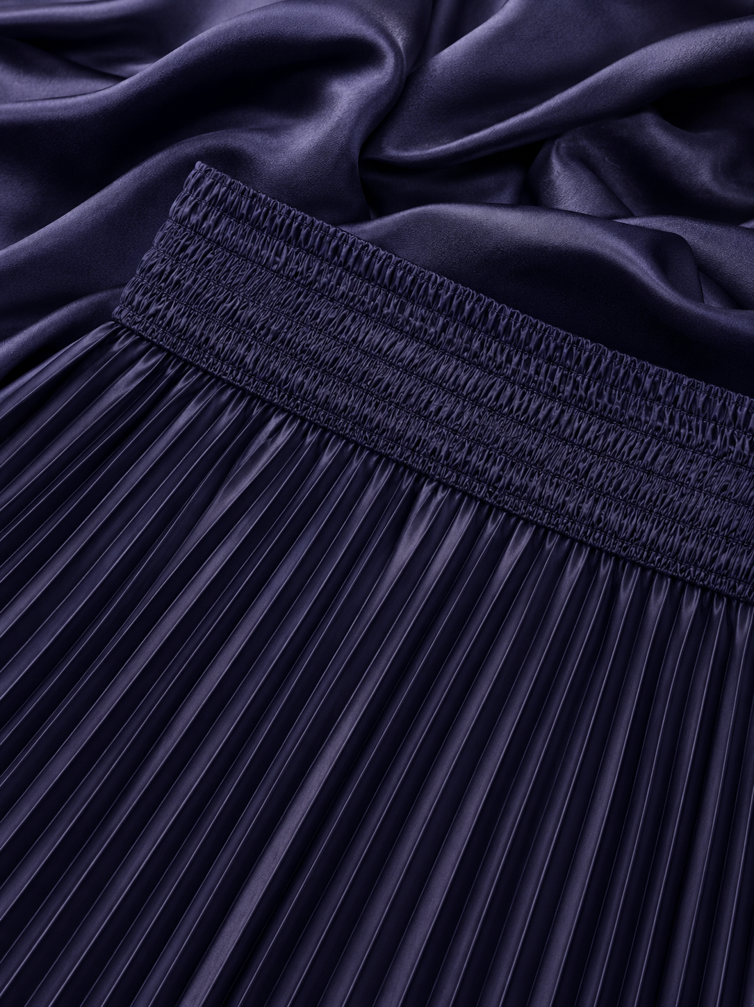 Navy Satin Silk Small Pleated Skirt
