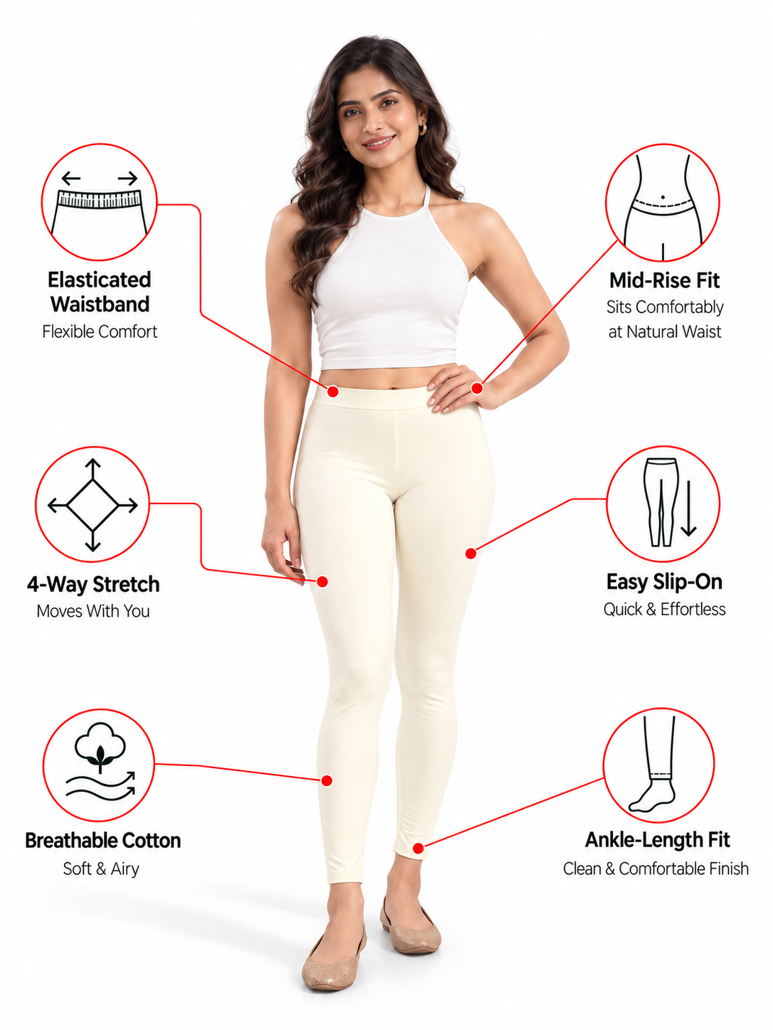 Off White Ankle Length Leggings