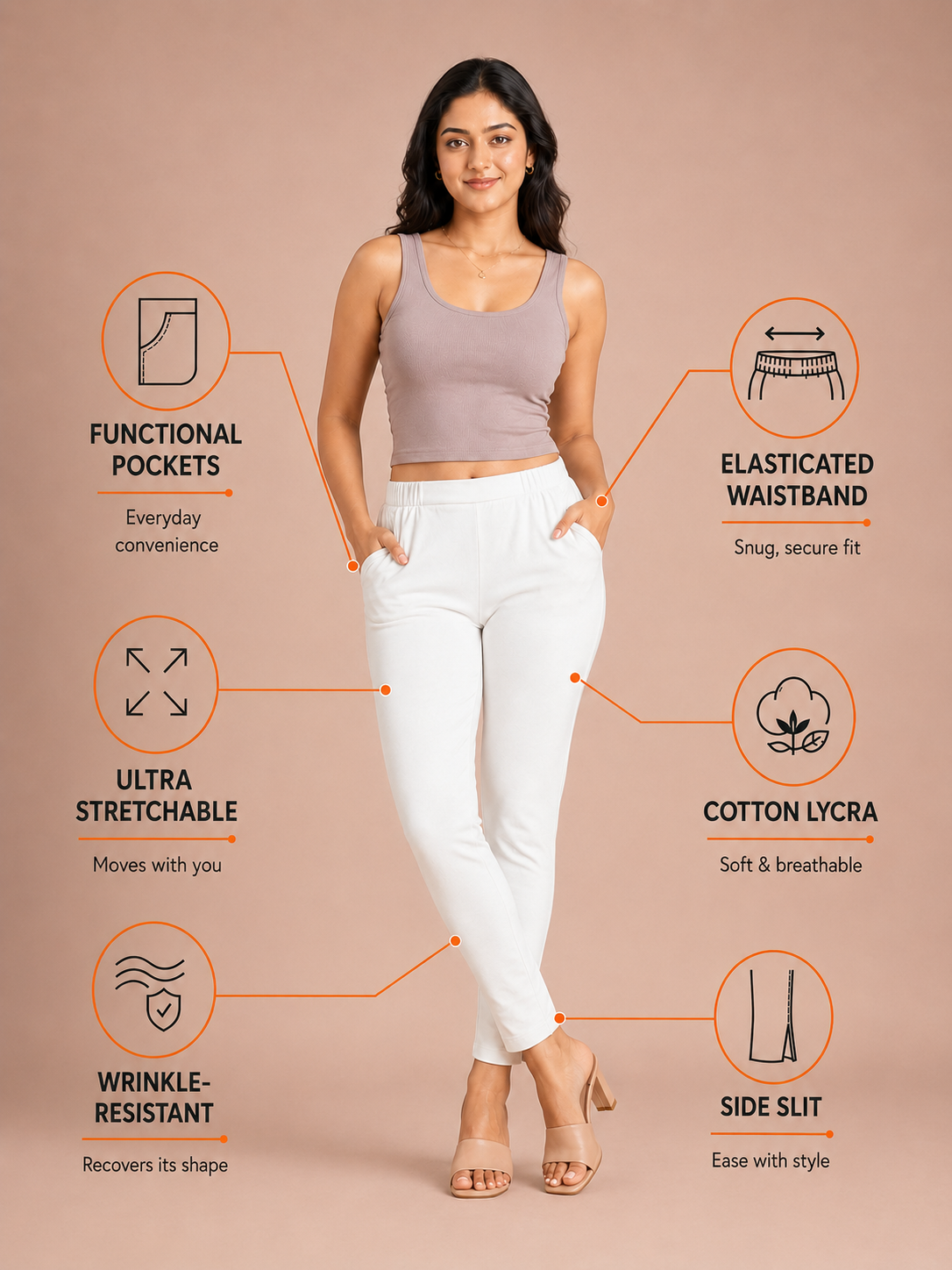 Off White Lycra Stretch Pant