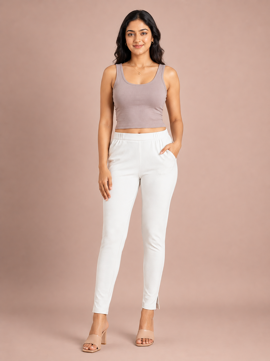 Off White Lycra Stretch Pant