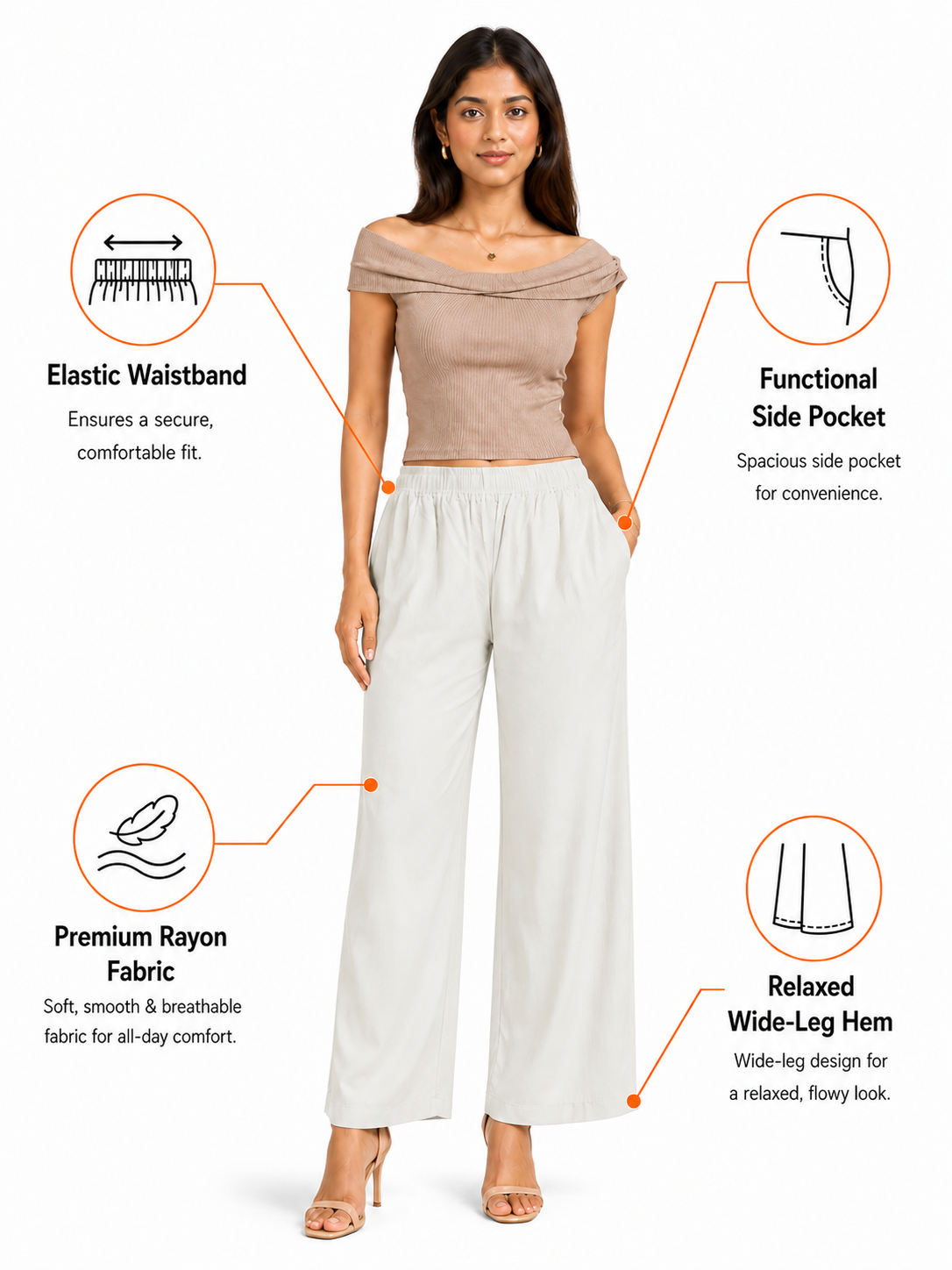 Off White Pocket Premium Rayon Palazzo