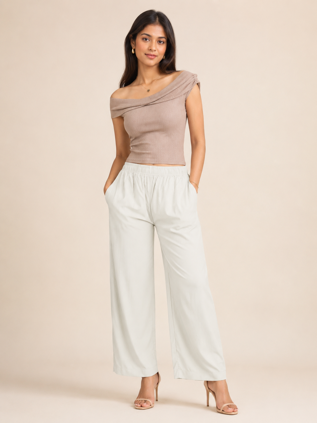 Off White Pocket Premium Rayon Palazzo