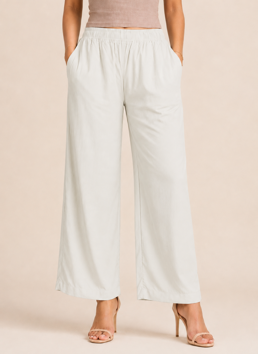 Off White Pocket Premium Rayon Palazzo