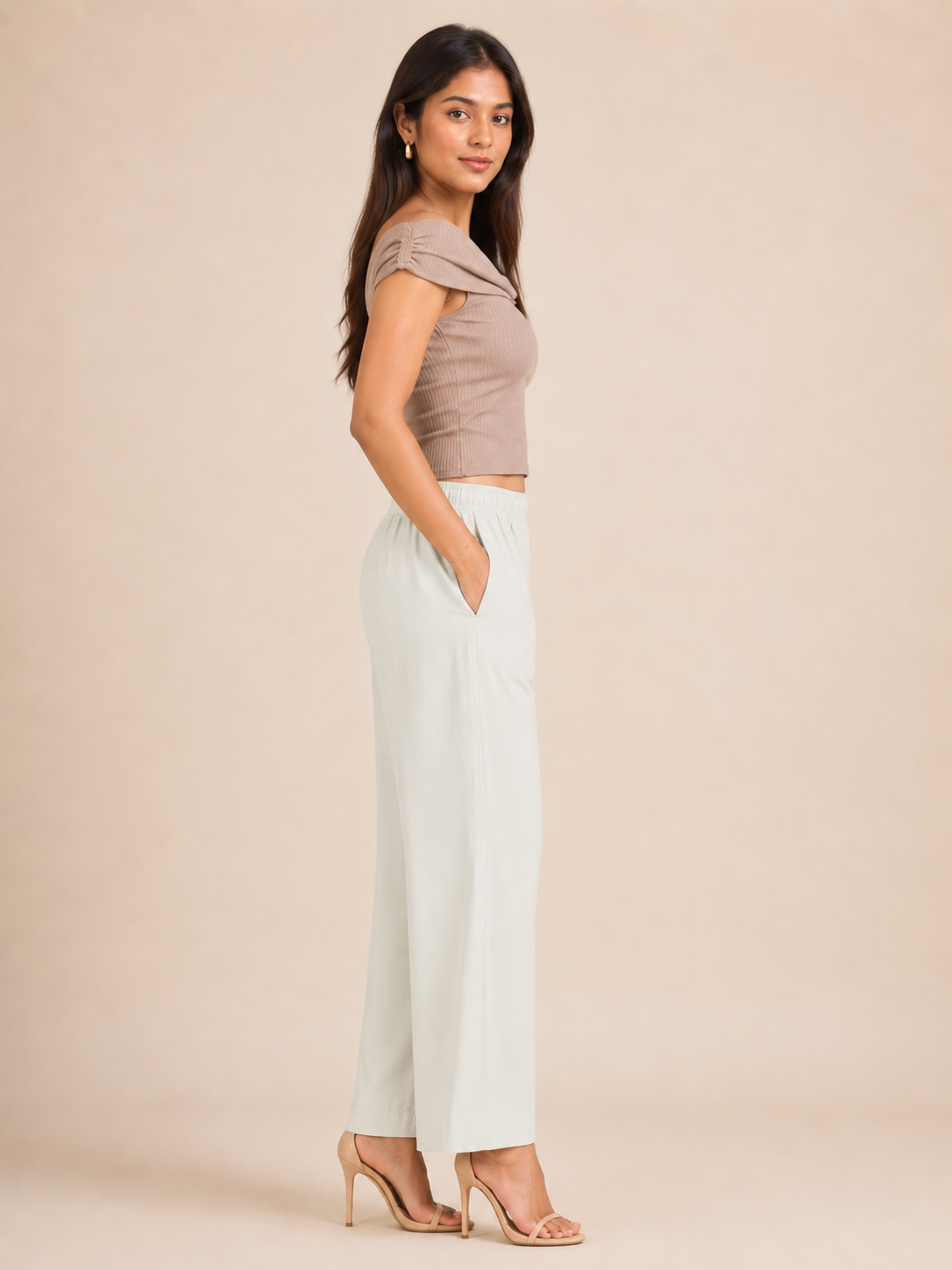 Off White Pocket Premium Rayon Palazzo