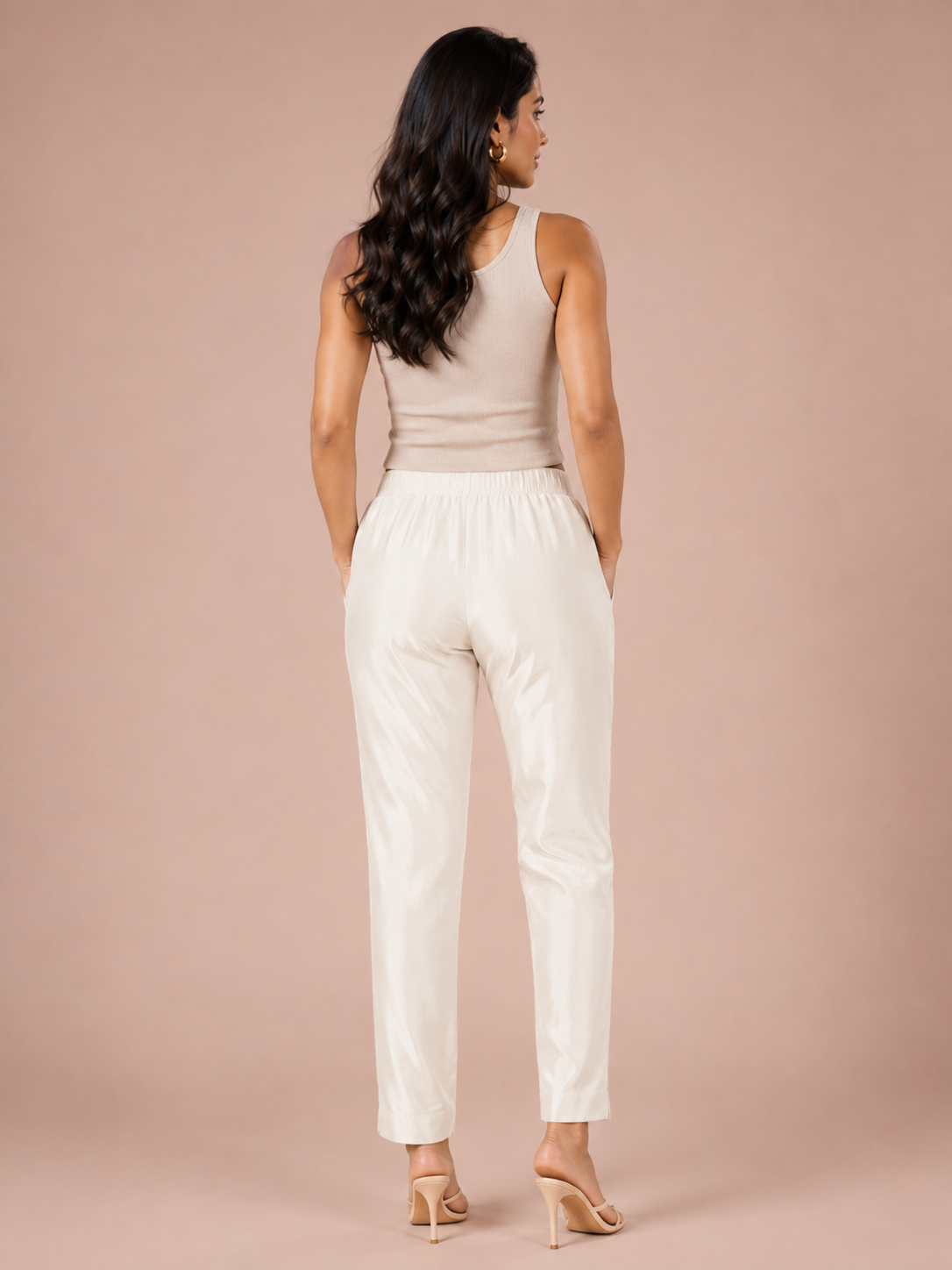 Off White Rayon Silk Pants