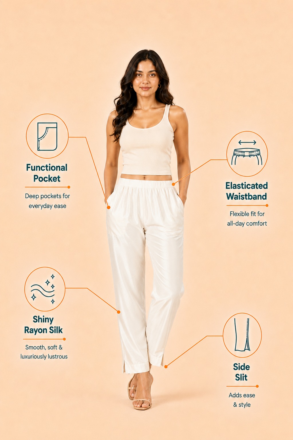 Off White Rayon Silk Pants