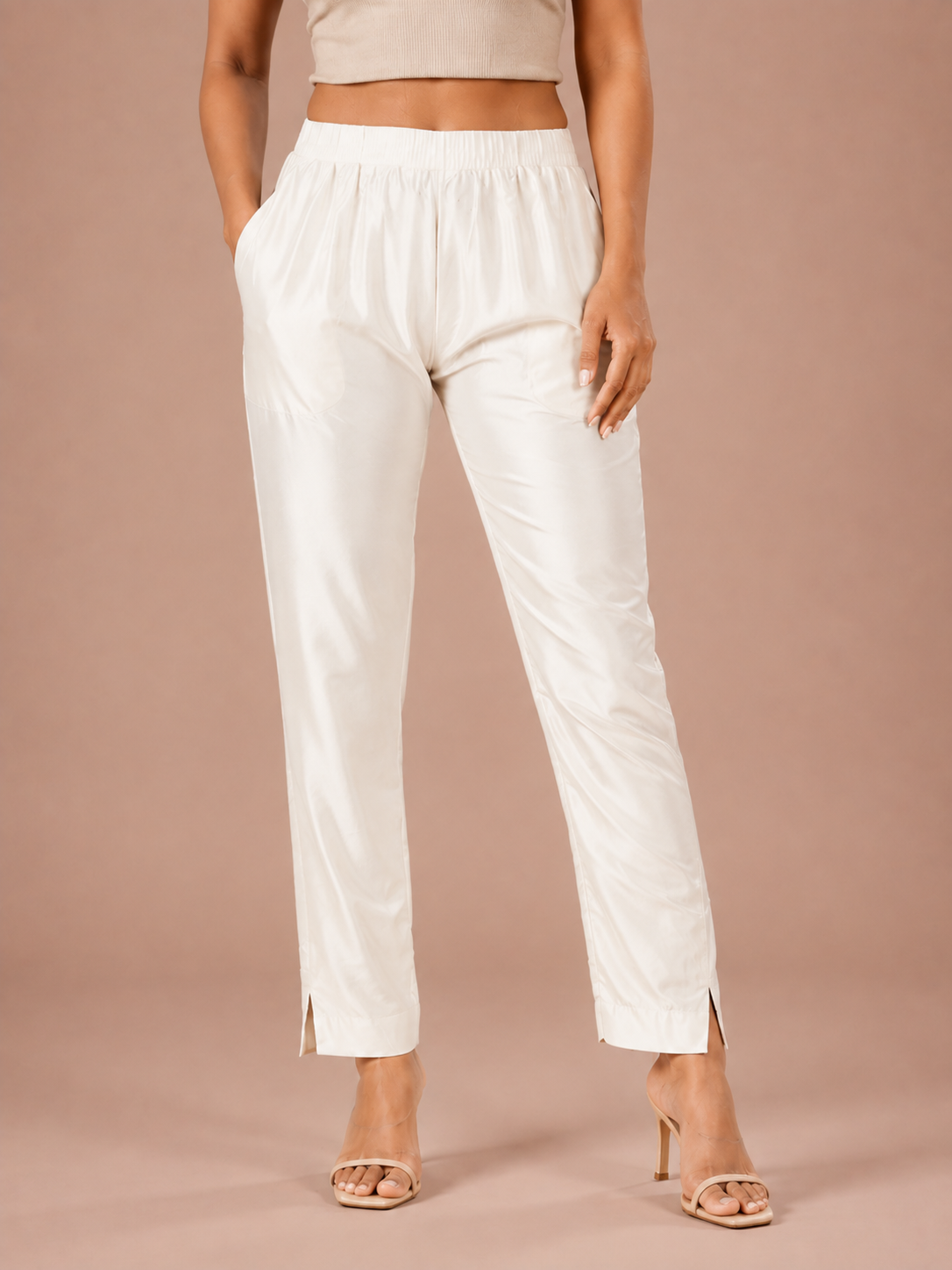 Off White Rayon Silk Pants