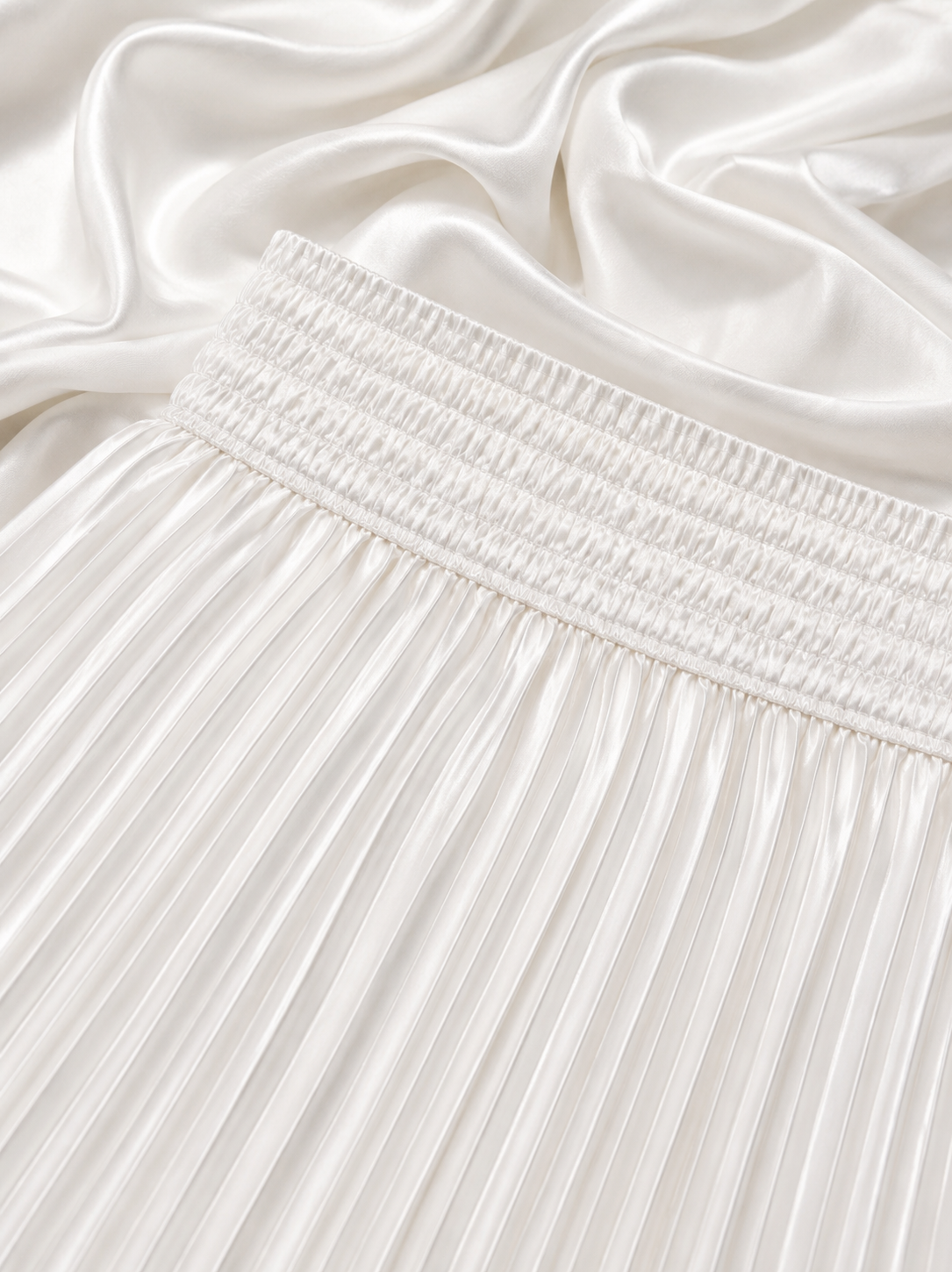 Off White Satin Silk Small Pleated Skirt