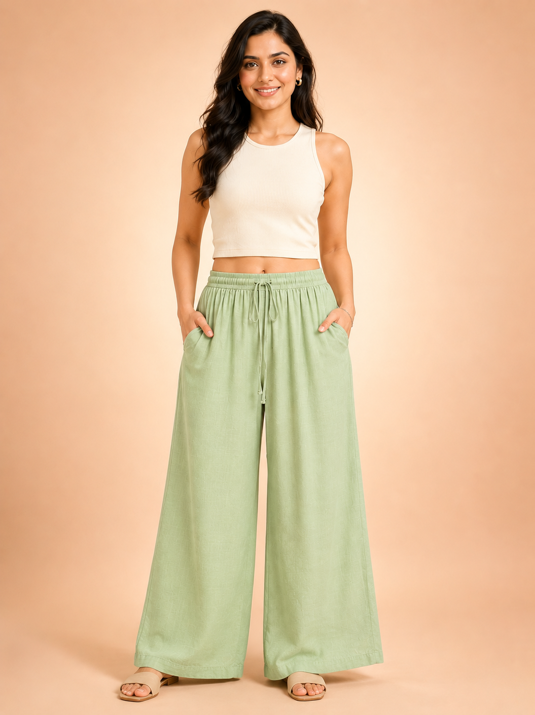 Opaline Green Linen Palazzo