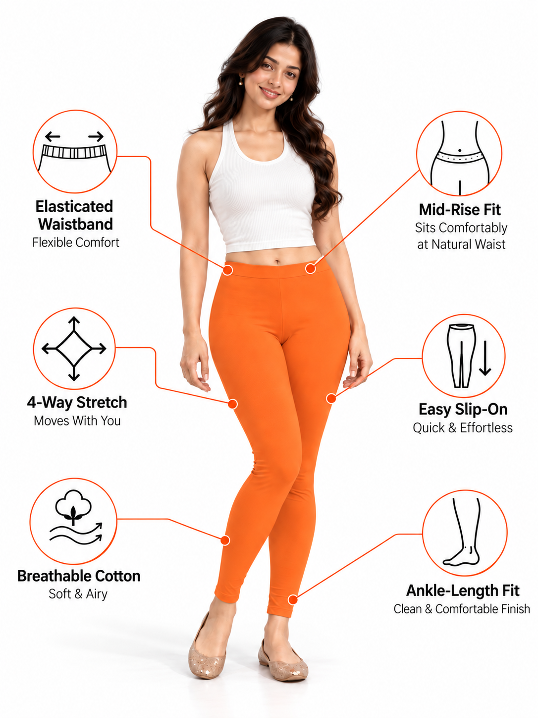 Orange Ankle Length Leggings