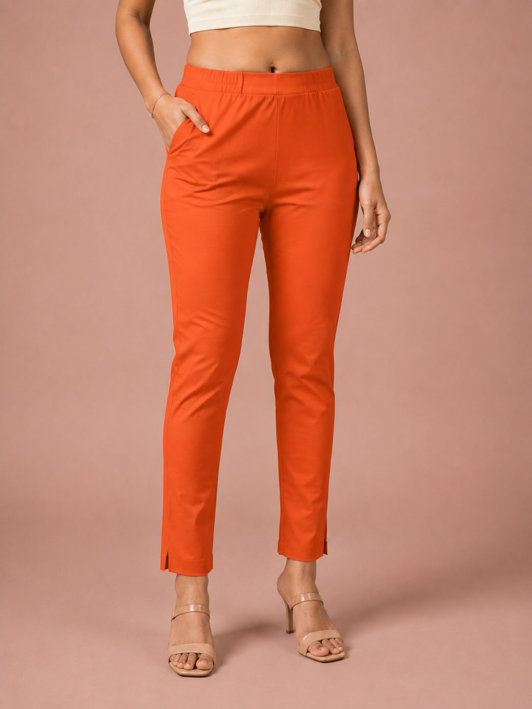 Orange Lycra Stretch Pant