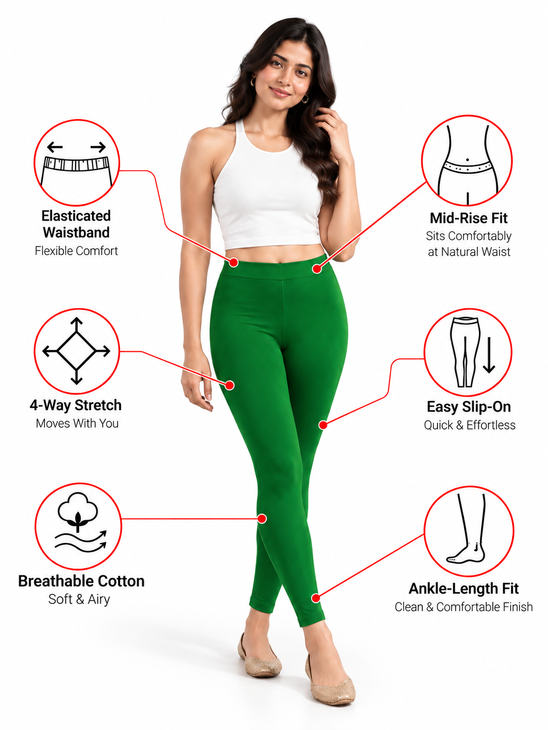 Parrot Green Ankle Length Leggings