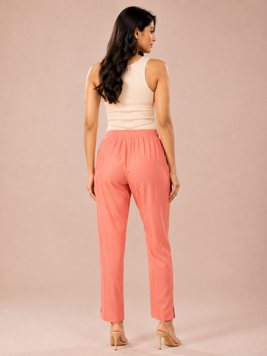 Peach Rayon Silk Pants