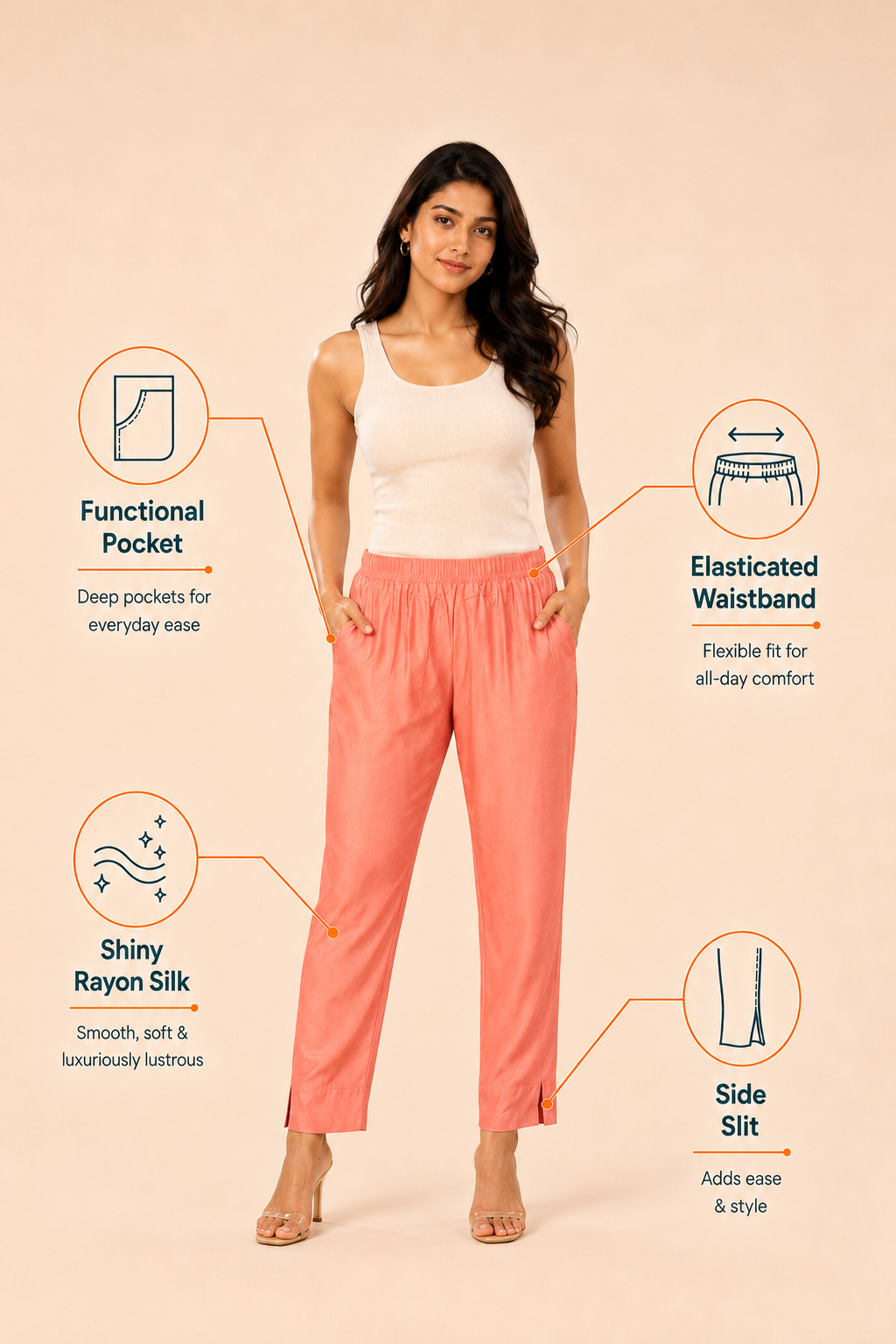Peach Rayon Silk Pants