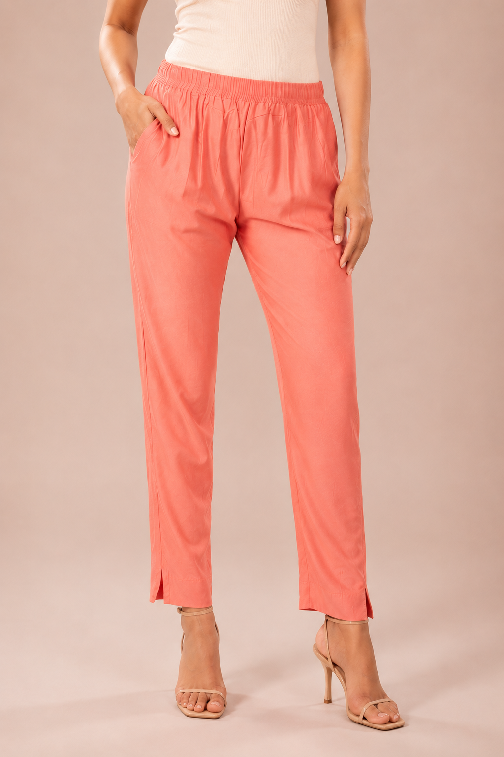 Peach Rayon Silk Pants