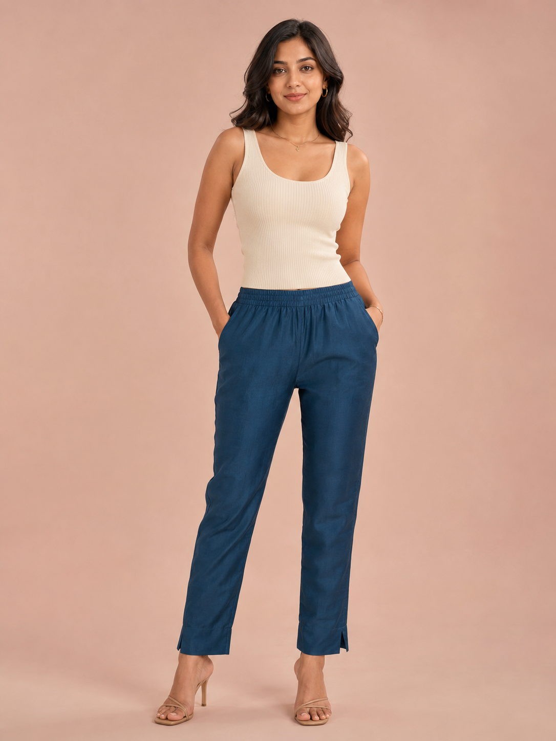 Peacock Blue Rayon Silk Pants