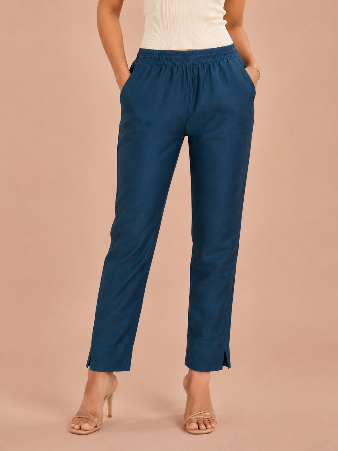 Peacock Blue Rayon Silk Pants